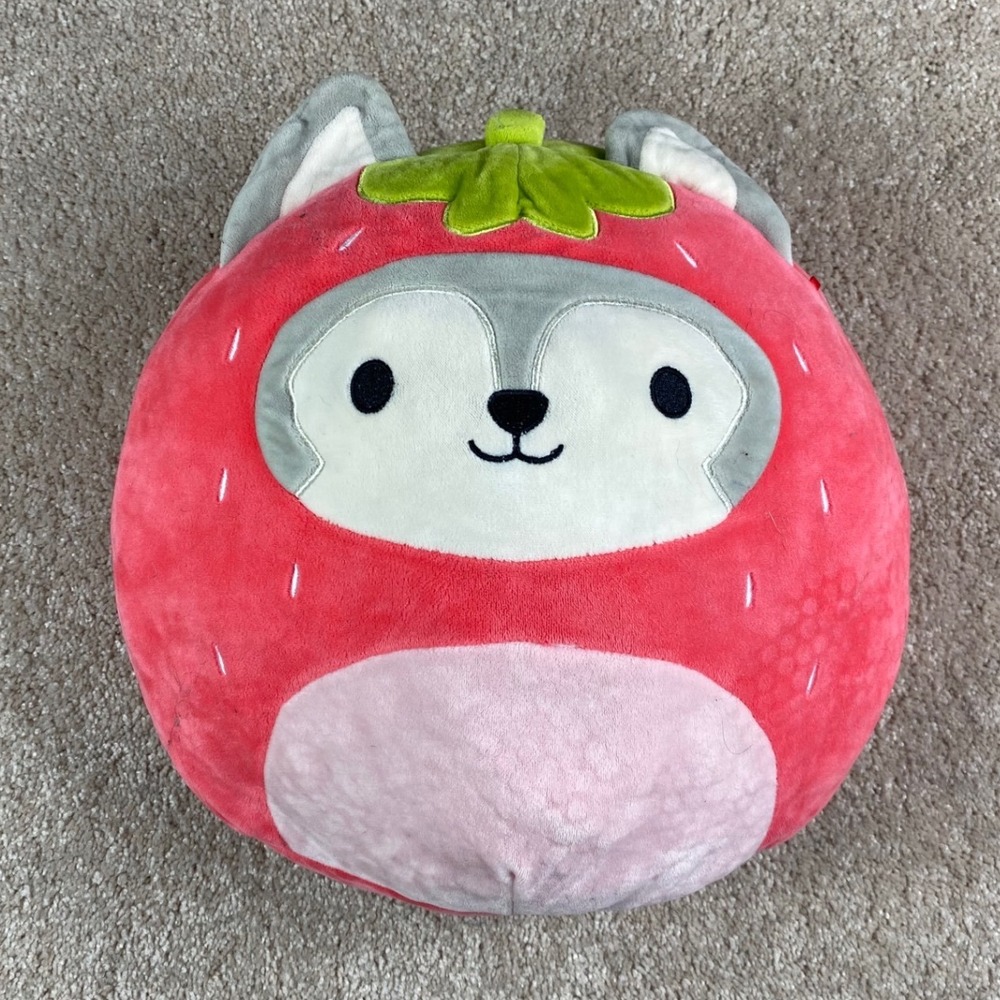 Squishmallows Ryan the Husky Strawberry Costume 12 Inch Plush Red Grey Kellytoy